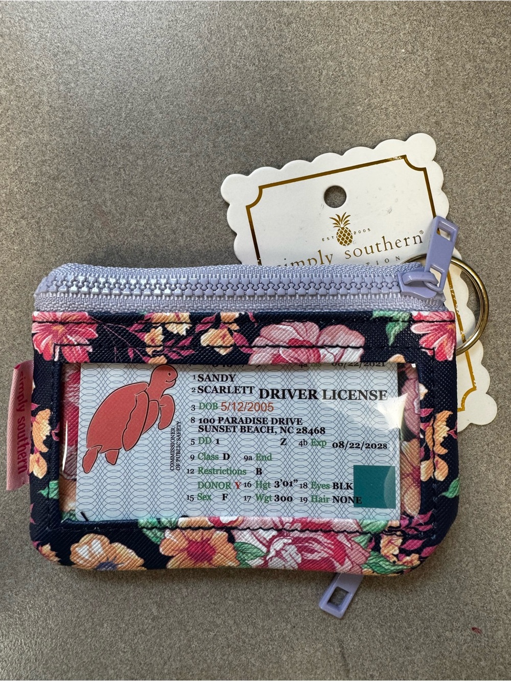 Simply Southern Navy Dark Blossom  Floral ID Pouch Zipper Coin Wallet